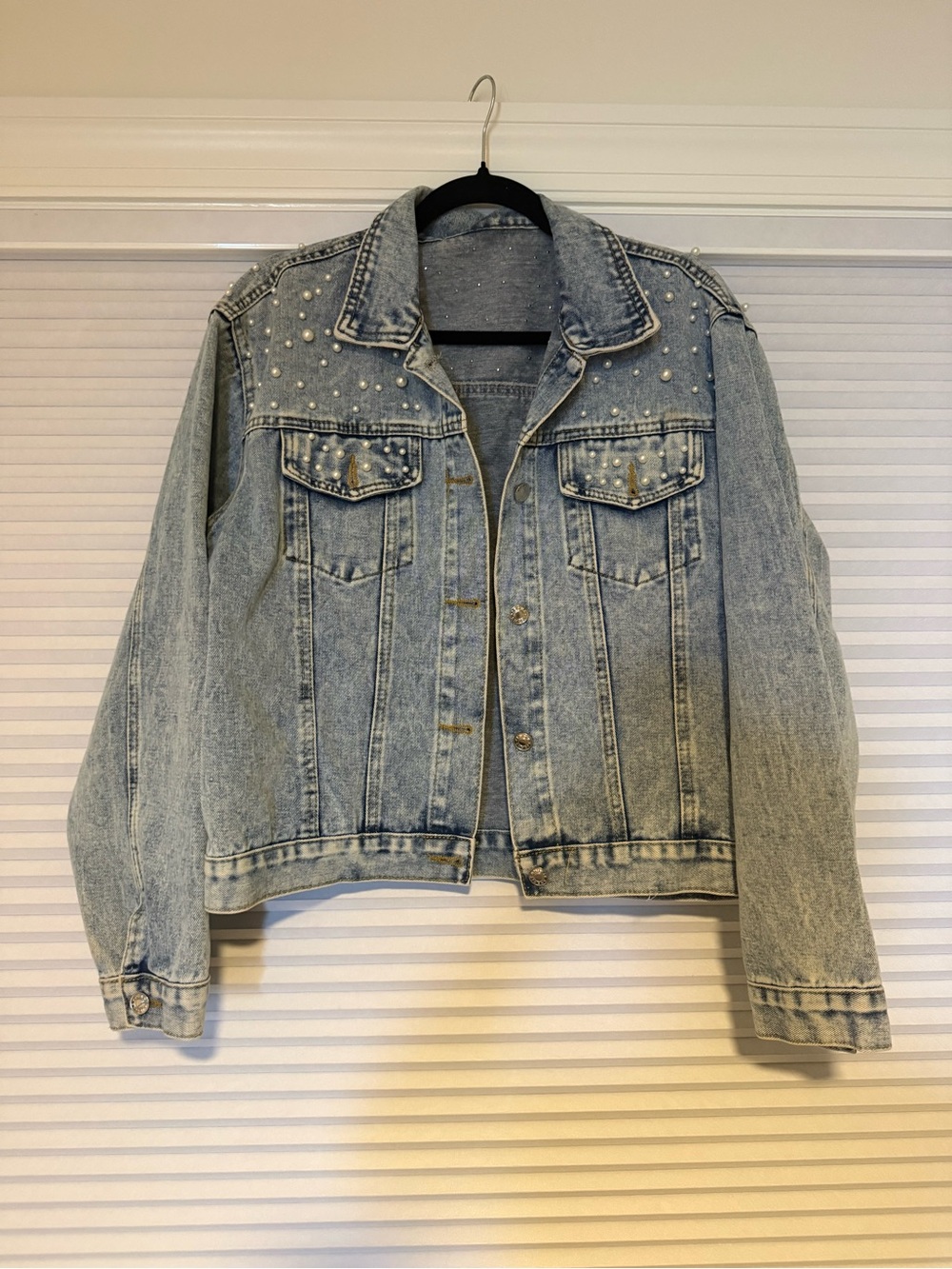 Taylor Swift Pearl-Embellished Light Wash Denim Jacket